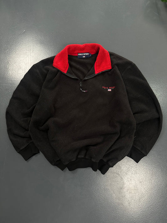 FORRO POLAR POLO SPORT VINTAGE RETRO NEGRO Y ROJO