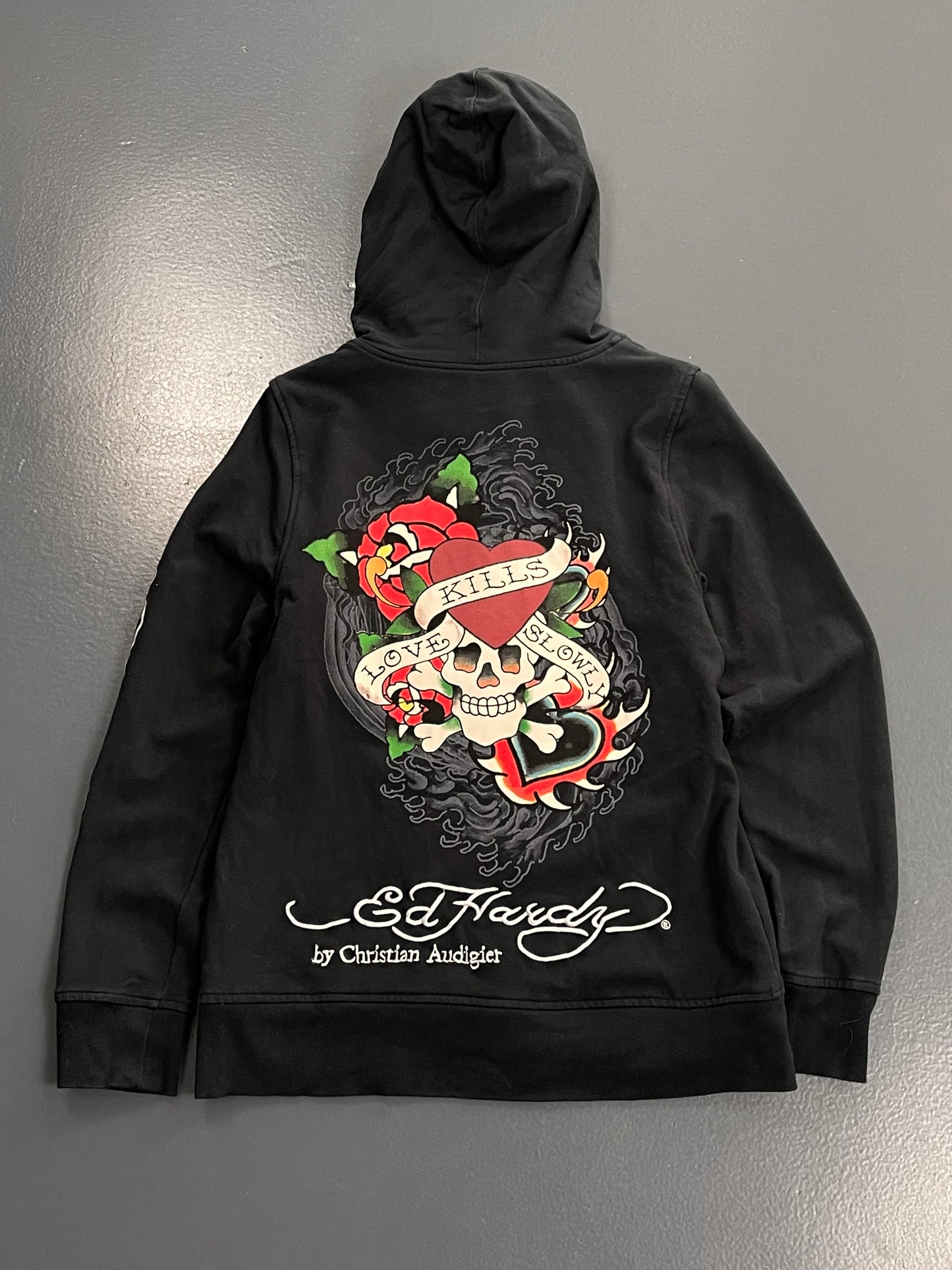 ED HARDY ZIP UP HOODIE BIG LOGOS PREMIUM VINTAGE