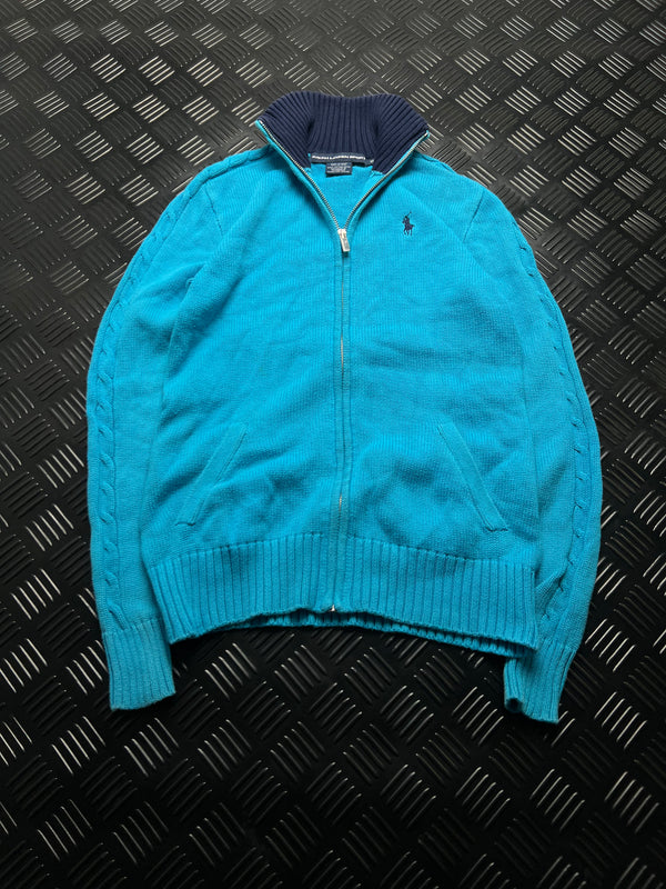 Chaqueta de punto Ralph Lauren turquesa con cremallera