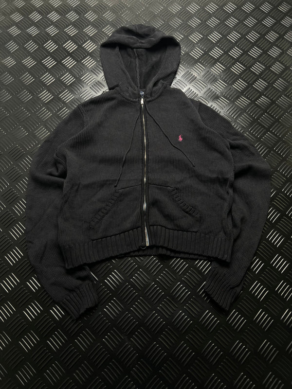 Chaqueta de punto Ralph Lauren negra con capucha y cremallera
