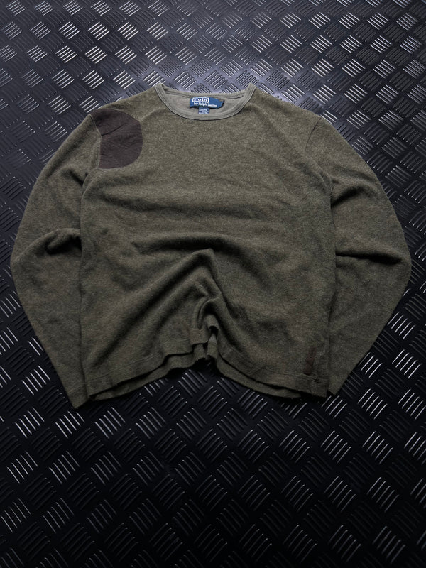 Jersey Polo Ralph Lauren verde oliva con parches en los hombros
