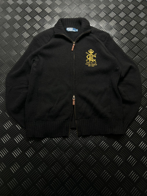 Chaqueta de punto Polo Ralph Lauren negra con cremallera y bordado dorado