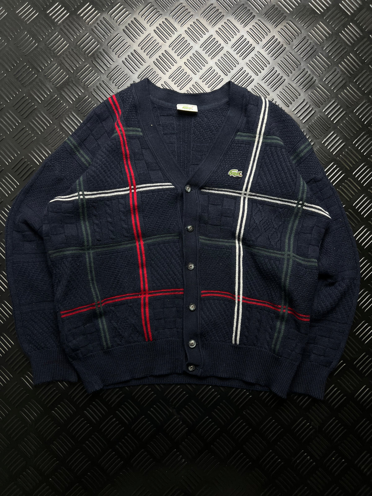 Lacoste: Cárdigan azul marino de cuadros