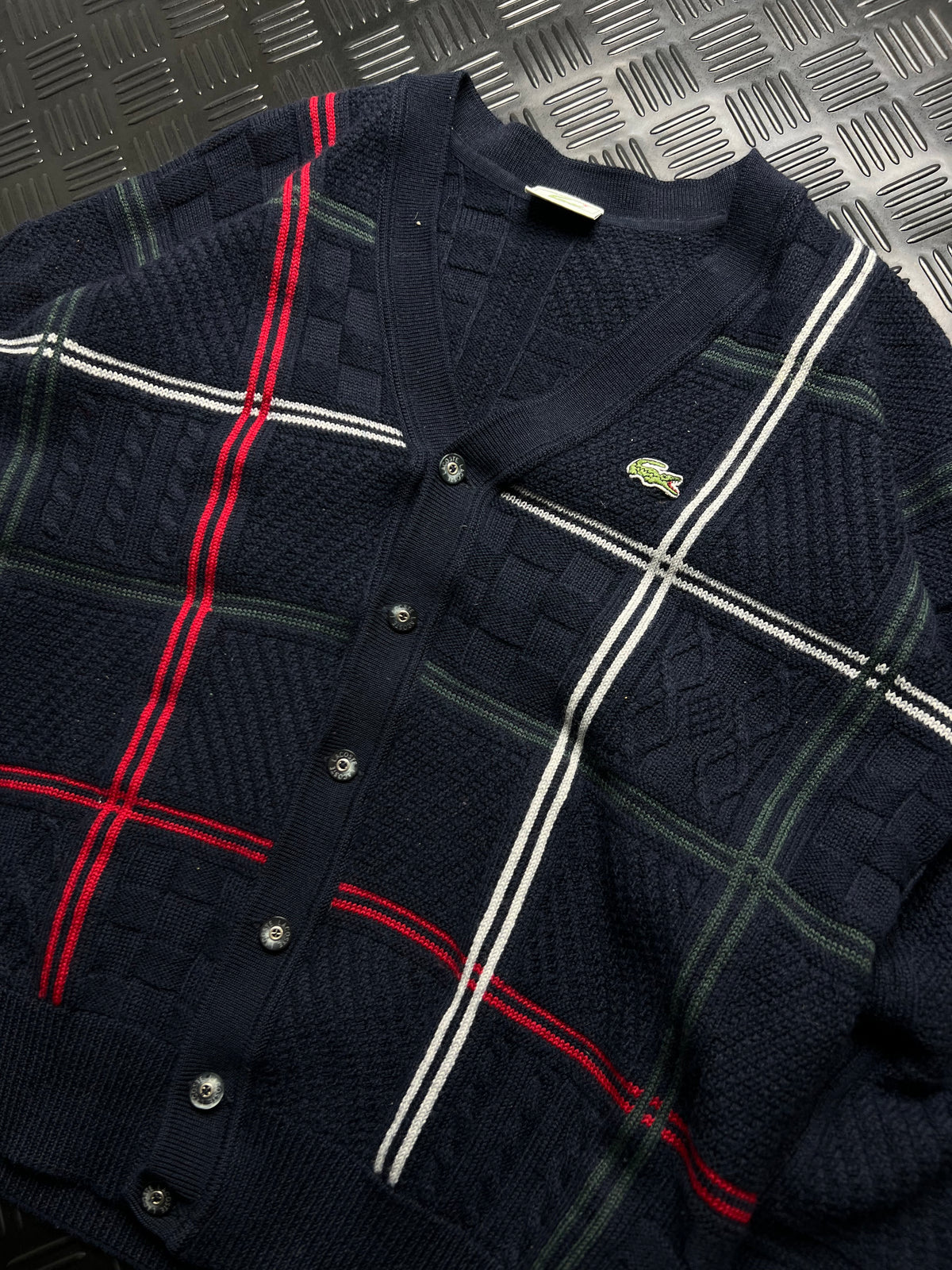 Lacoste: Cárdigan azul marino de cuadros