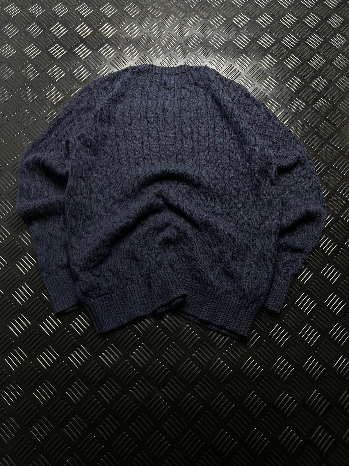 Polo Ralph Lauren: Jersey trenzado azul marino con logo rojo