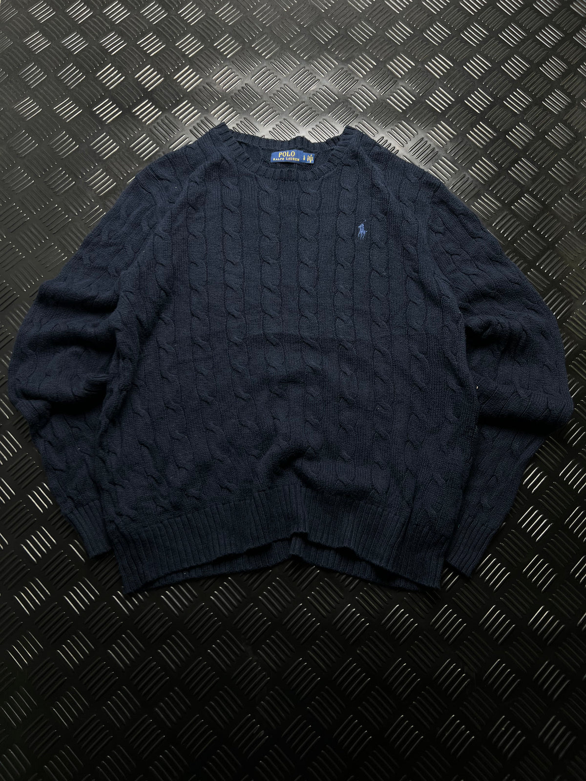 Polo Ralph Lauren: Jersey trenzado azul marino con logo azul