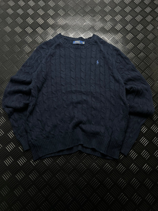 Polo Ralph Lauren: Jersey trenzado azul marino con logo azul