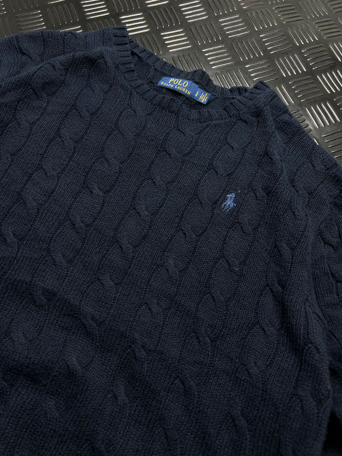 Polo Ralph Lauren: Jersey trenzado azul marino con logo azul