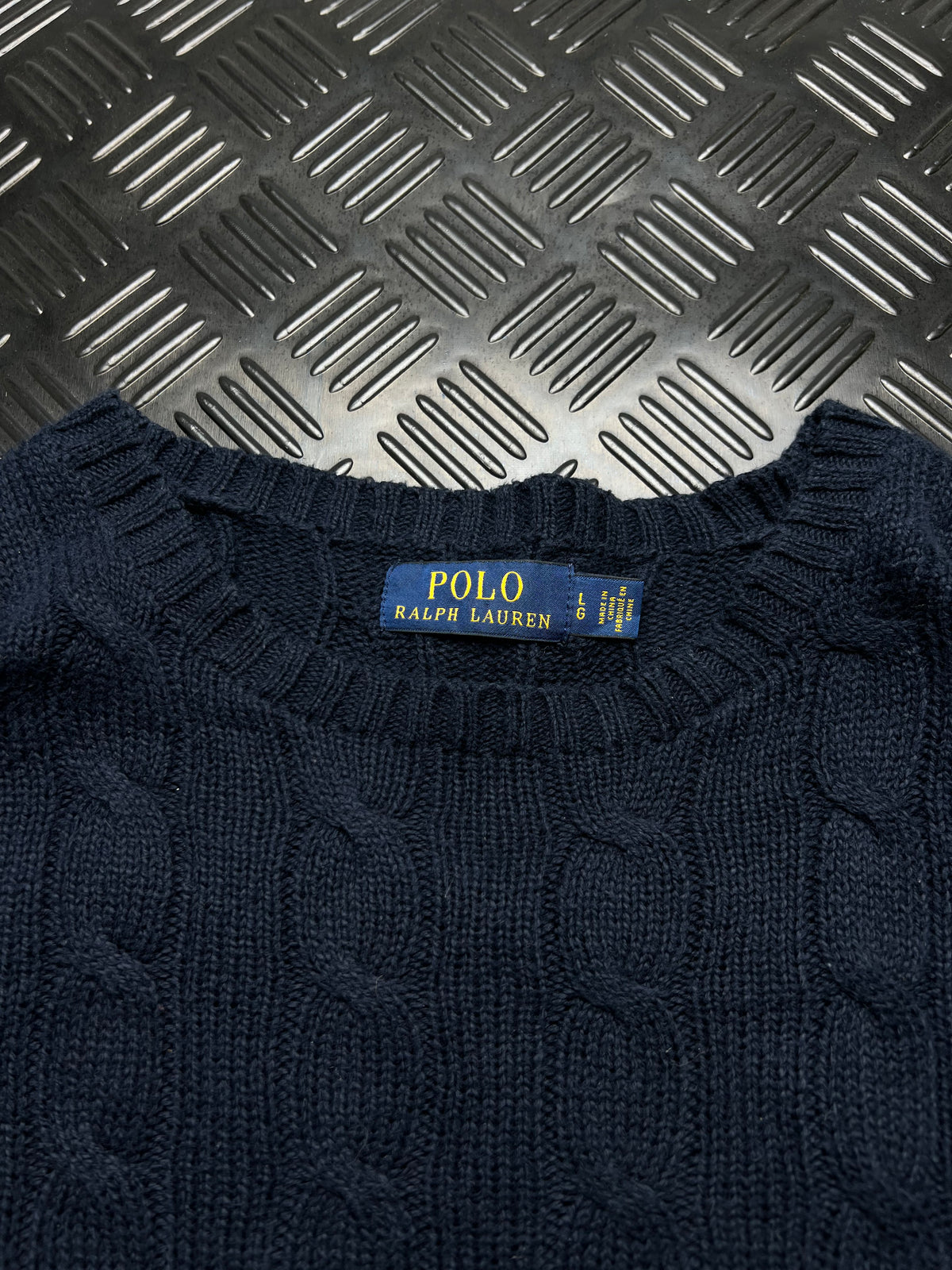 Polo Ralph Lauren: Jersey trenzado azul marino con logo azul