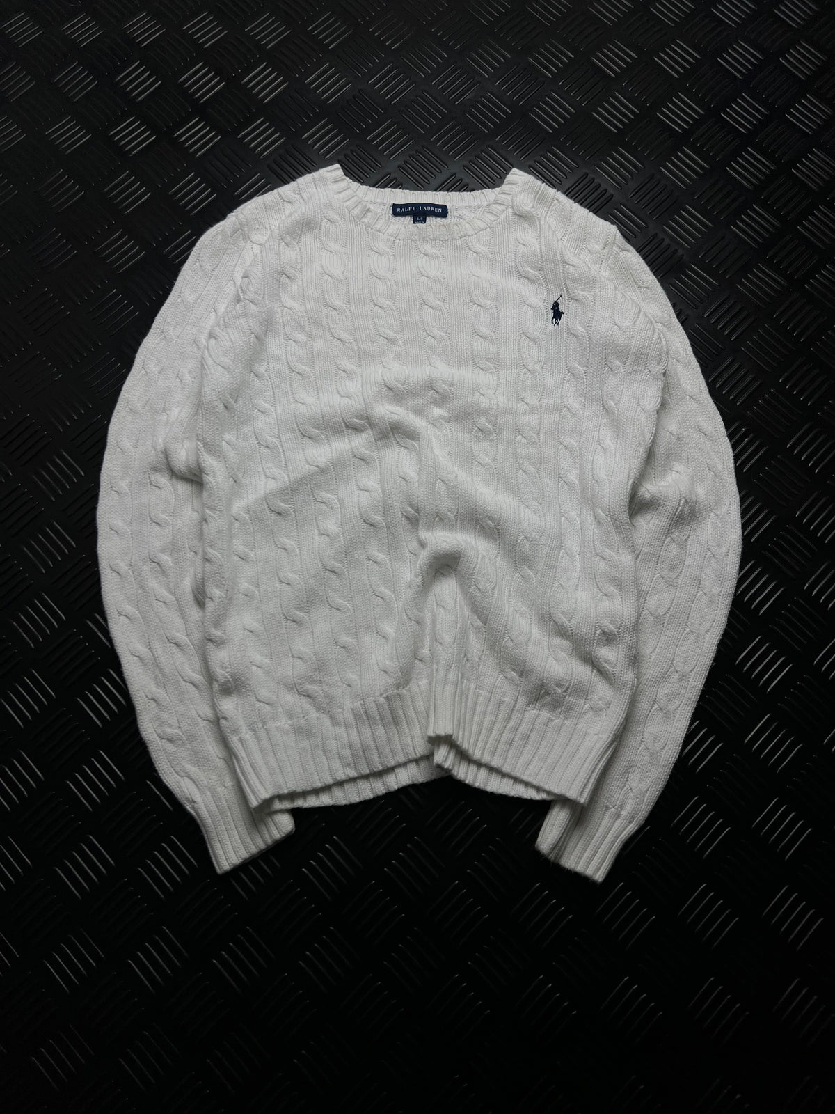 Ralph Lauren: Jersey trenzado crudo con cuello redondo
