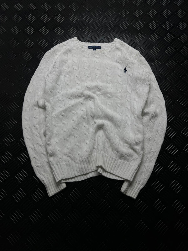 Ralph Lauren: Jersey trenzado crudo con cuello redondo
